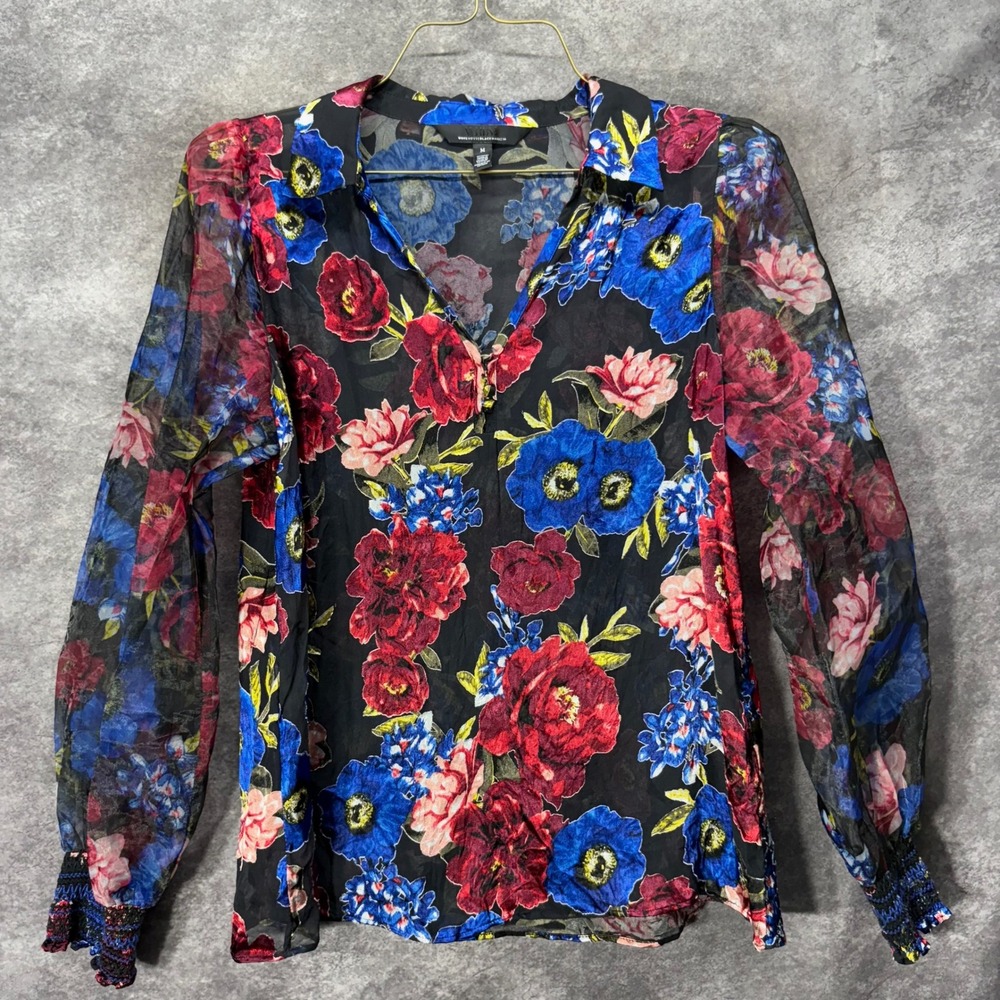 White House Black Market Sheer Floral Silk Organza Blouse Size M Whimsigoth
